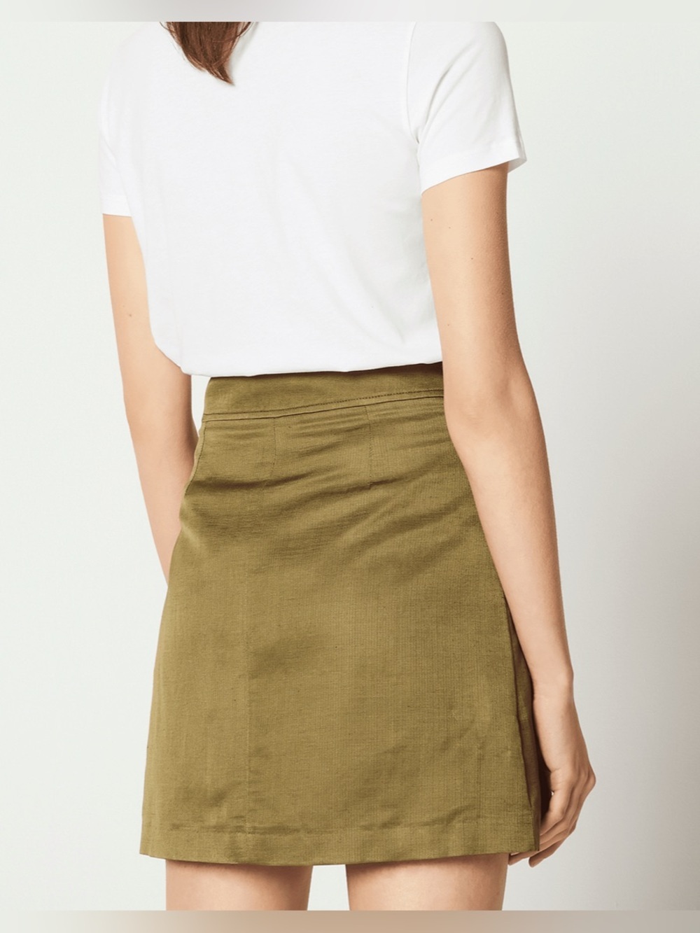 Sandro Paris Olive Green Mini Skirt with Front Rose Gold Zipper Size Small - Picture 5 of 14